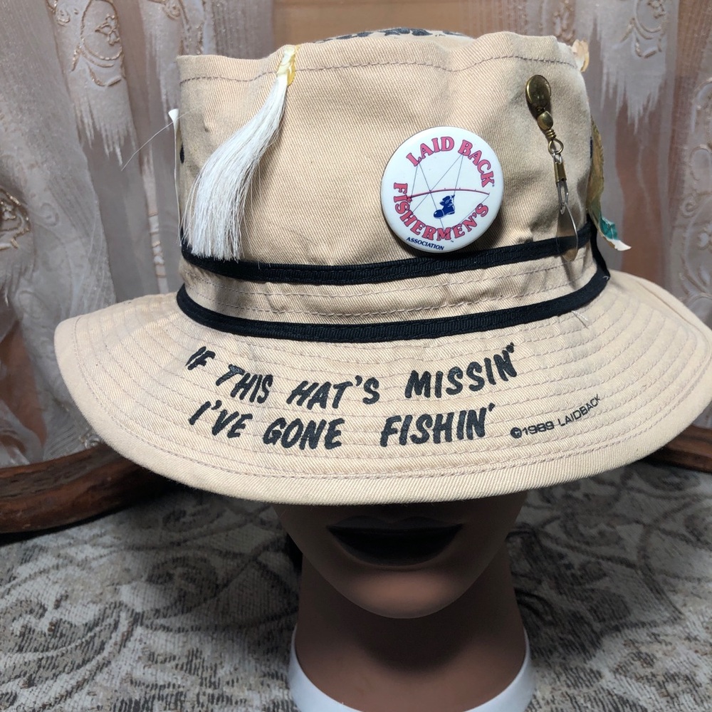 Beige Fishing Bucket Hat with Fun Patches - Picture 2 of 8